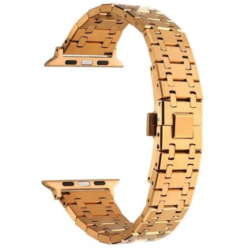 Apple Watch 7 41mm Kordon Şerit Tasarımlı Otomatik Klipsli Çelik KRD-83 - Rose Gold