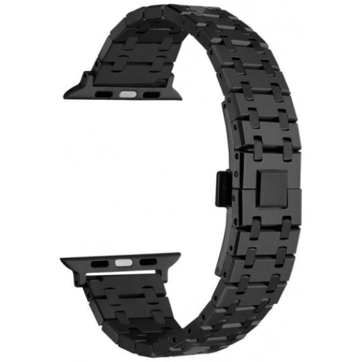 Apple Watch 7 41mm Kordon Şerit Tasarımlı Otomatik Klipsli Çelik KRD-83 - Siyah