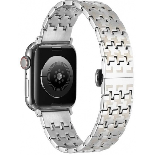 Apple Watch 7 41mm Kordon Zigzag Tasarımlı Düğme Klipsli Çelik KRD-86 - Gold