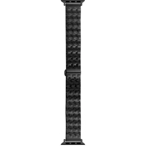 Apple Watch 7 41mm Kordon Zigzag Tasarımlı Düğme Klipsli Çelik KRD-86 - Siyah