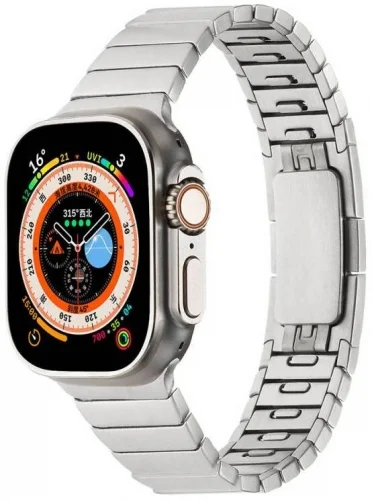 Apple Watch 7 41mm Metal Kordon Çizgi Tasarım Şık Ve Dayanıklı KRD-82 - Gri
