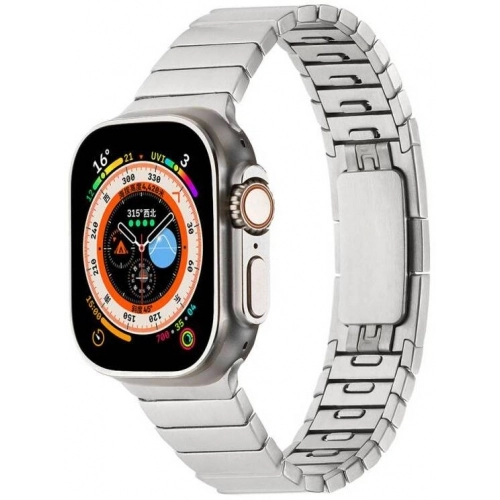 Apple Watch 7 41mm Metal Kordon Çizgi Tasarım Şık Ve Dayanıklı KRD-82 - Gri