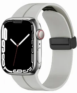 Apple Watch 7 41mm Silikon Kordon Zore KRD-84 Soft Pürüzsüz Metal Toka - Gri