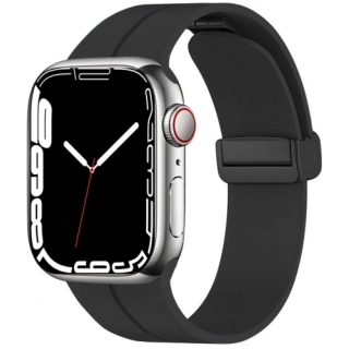 Apple Watch 7 41mm Silikon Kordon Zore KRD-84 Soft Pürüzsüz Metal Toka - Siyah