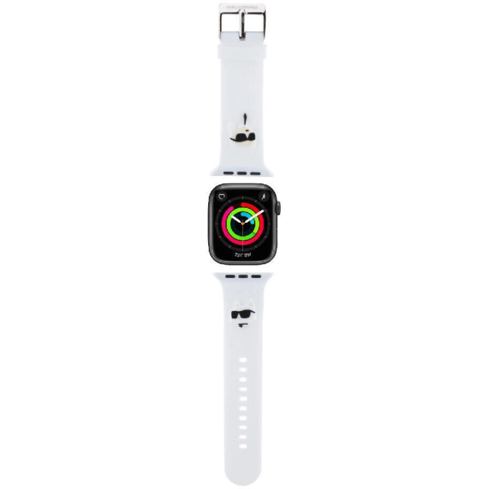 Apple Watch 7 45mm Karl Lagerfeld Orjinal Lisanslı İkonik Karl & Choupette Logolu Silikon Kordon - Beyaz