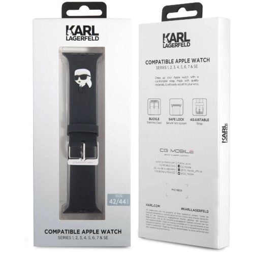 Apple Watch 7 45mm Karl Lagerfeld Orjinal Lisanslı İkonik Karl Head Logolu Silikon Kordon - Beyaz