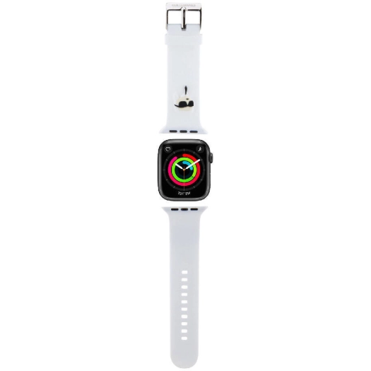 Apple Watch 7 45mm Karl Lagerfeld Orjinal Lisanslı İkonik Karl Head Logolu Silikon Kordon - Beyaz