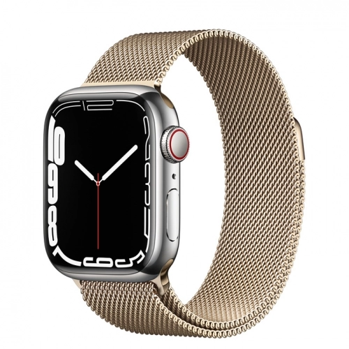 Apple Watch 45mm Metal Kordon Tel Örgü İşlemeli Mıknatıslı KRD-01 - Gold