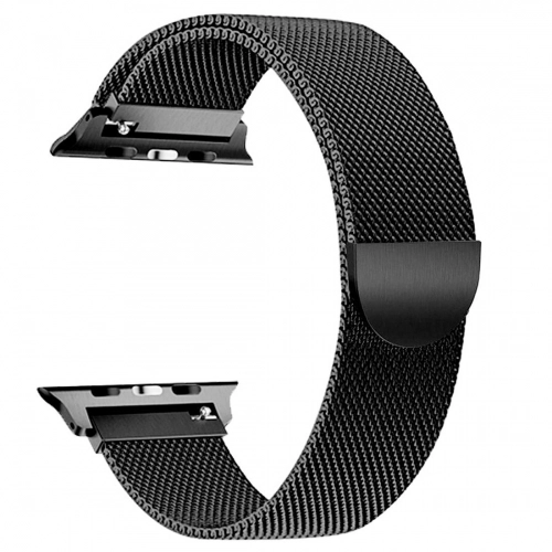 Apple Watch 45mm Metal Kordon Tel Örgü İşlemeli Mıknatıslı KRD-01 - Siyah