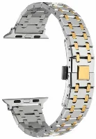Apple Watch 7 45mm Kordon Şerit Tasarımlı Otomatik Klipsli Çelik KRD-83 - Gümüş - Gold