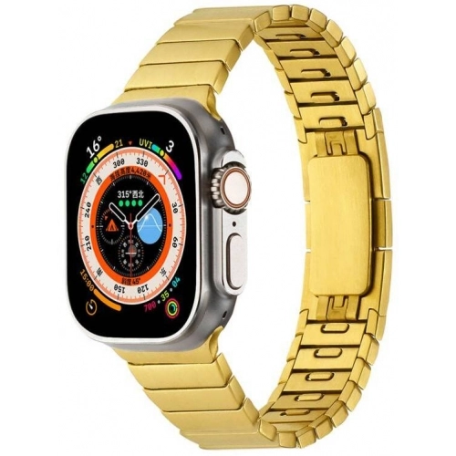 Apple Watch 7 45mm Metal Kordon Çizgi Tasarım Şık Ve Dayanıklı KRD-82 - Gold