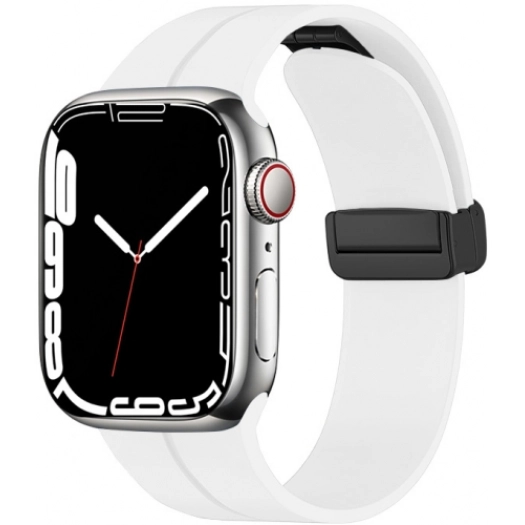 Apple Watch 7 45mm Silikon Kordon Zore KRD-84 Soft Pürüzsüz Metal Toka - Beyaz