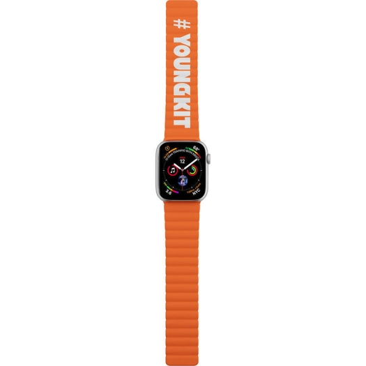 Apple Watch 7 49mm Kordon Youngkit Classical Magnetik Tak Çıkar Silikon Strap Kayış - Turuncu