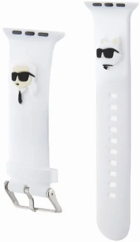 Apple Watch Ultra 49mm Karl Lagerfeld Orjinal Lisanslı İkonik Karl & Choupette Logolu Silikon Kordon - Beyaz