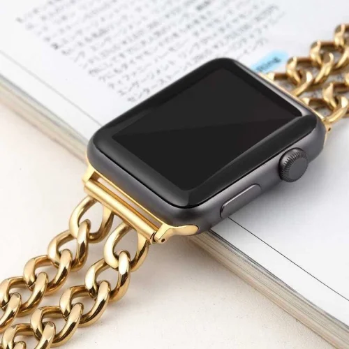 Apple Watch Ultra 49mm Kordon Cowboy Zincir Halkalı Metal Strap Kayış - Gold