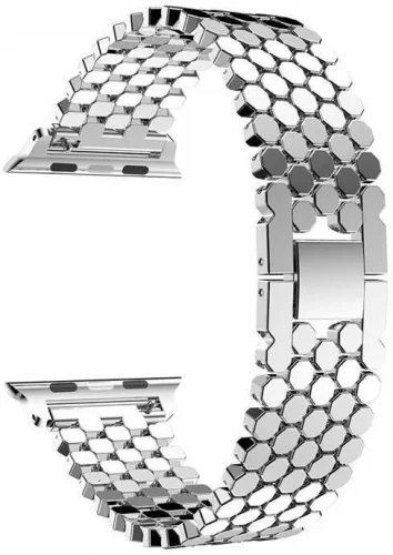 Apple Watch Ultra 49mm Kordon KRD-30 Metal Strap Kayış Bal Beteği Dizayn - Gümüş