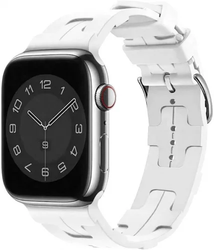 Apple Watch Ultra 49mm Kordon Metal Toka Tasarımlı KRD-92 Silikon Kordon - Beyaz