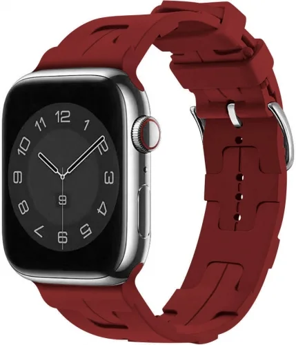 Apple Watch Ultra 49mm Kordon Metal Toka Tasarımlı KRD-92 Silikon Kordon - Kırmızı