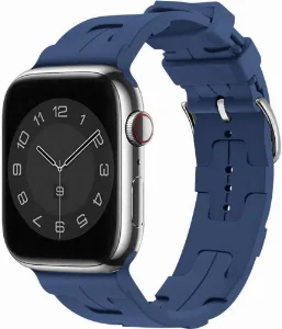 Apple Watch Ultra 49mm Kordon Metal Toka Tasarımlı KRD-92 Silikon Kordon - Mavi