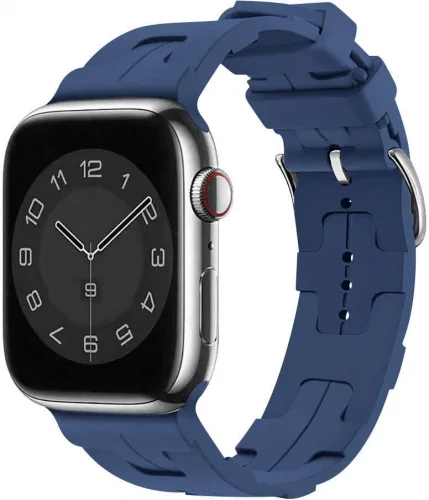 Apple Watch Ultra 49mm Kordon Metal Toka Tasarımlı KRD-92 Silikon Kordon - Mavi