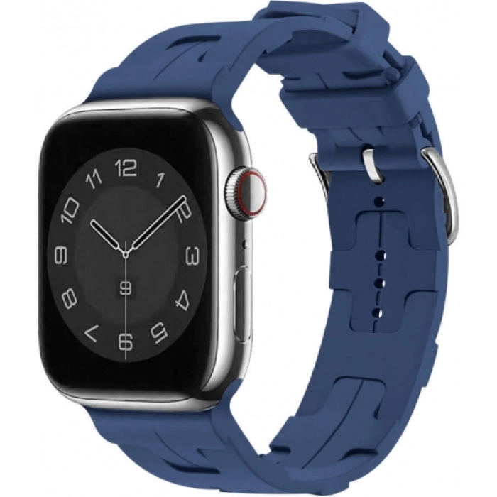 Apple Watch Ultra 49mm Kordon Metal Toka Tasarımlı KRD-92 Silikon Kordon - Mavi