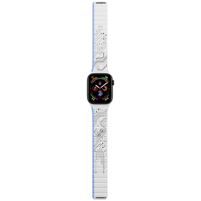 Apple Watch Ultra 49mm Kordon Youngkit Technological Magnetik Tak Çıkar Silikon Strap Kayış - Beyaz