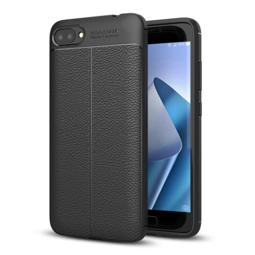 Asus Zenfone 4 Max ZC554KL Kılıf Deri Görünümlü Lüks Parmak İzi Bırakmaz Niss Silikon Kapak - Siyah