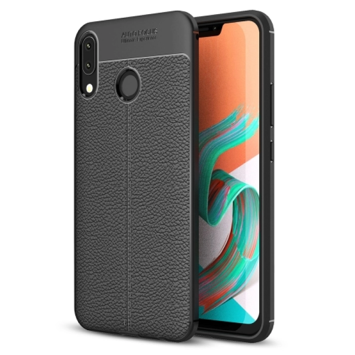 Asus Zenfone 5 (ZE620KL) Kılıf Deri Görünümlü Lüks Parmak İzi Bırakmaz Niss Silikon Kapak - Siyah
