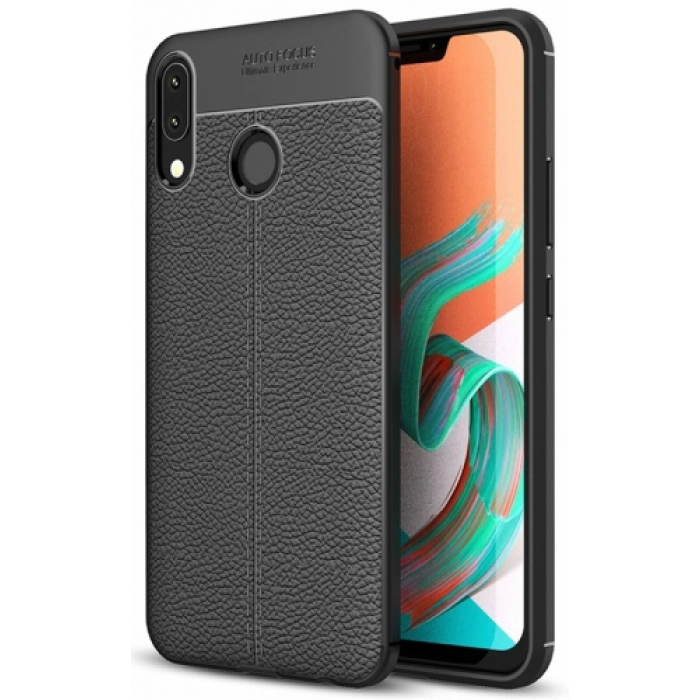 Asus Zenfone 5Z ZS620KL Kılıf Deri Görünümlü Lüks Parmak İzi Bırakmaz Niss Silikon Kapak - Siyah