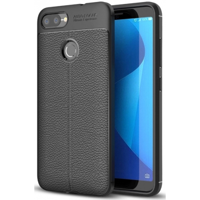 Asus Zenfone Max Plus (M1) ZB570TL Kılıf Deri Görünümlü Lüks Parmak İzi Bırakmaz Niss Silikon Kapak - Siyah