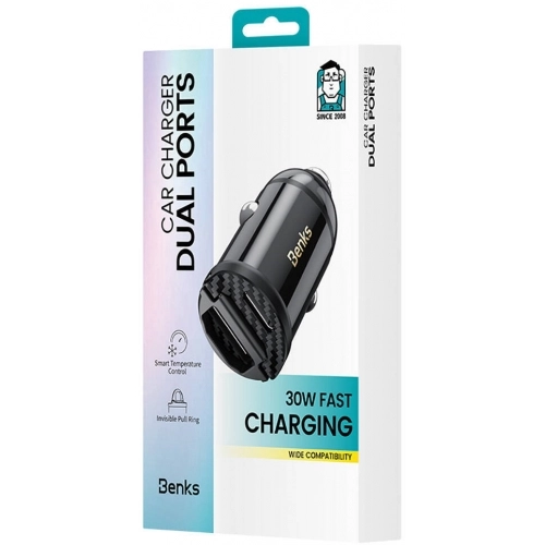 Benks C30SE Hızlı Şarj Çift Port PD Araç Şarj Aleti 30W Max - Siyah