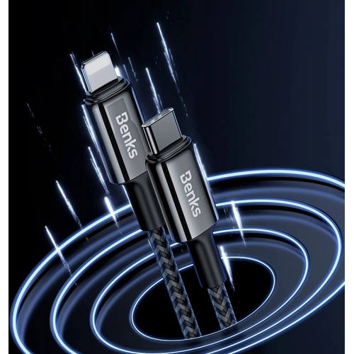 Benks D43 Type-C to Lightning PD Hızlı Şarj ve Data Kablo 480Mbps 1.2 Metre - Siyah