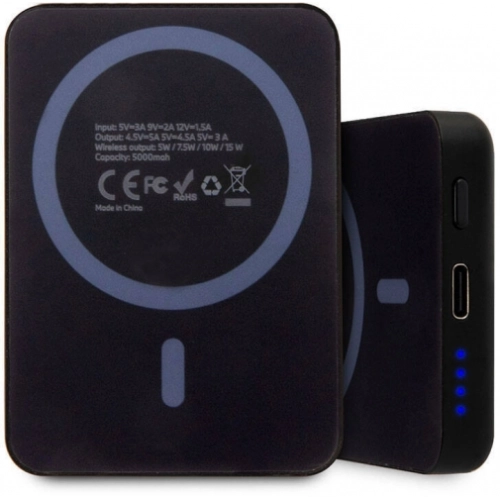 BMW Led Işıklı Göstergeli Magsafe Magnetik Orjinal Lisanslı Powerbank 5000 Mah - Siyah