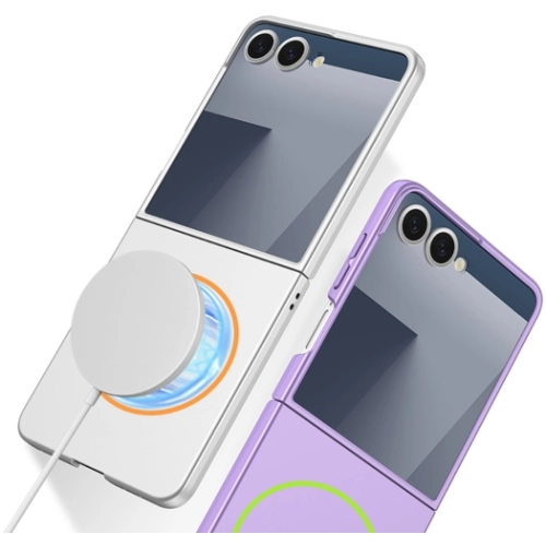 Samsung Galaxy Z Flip 7 Kılıf Magsafe Uyumlu Kıpta Kablosuz Şarj Destekli Kapak - Gümüş