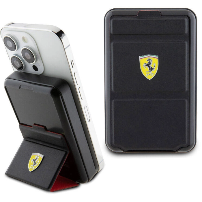 Ferrari 973WP Orjinal Lisanslı Magsafe Şarj Özellikli Standlı Metal Logolu Powerbank 10.000mAh - Siyah