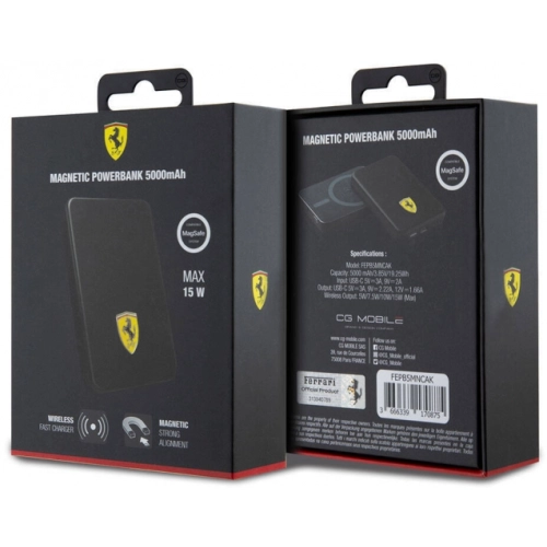 Ferrari Led Işıklı Göstergeli Magsafe Magnetik Orjinal Lisanslı Powerbank 5000 Mah - Siyah