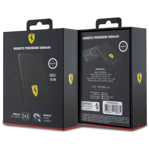 Ferrari Led Işıklı Göstergeli Magsafe Magnetik Orjinal Lisanslı Powerbank 5000 Mah - Siyah