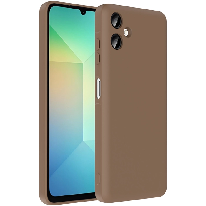 Samsung Galaxy A06 Kılıf İçi Kadife Dokulu Kartlık Hazneli Mat Vitra Silikon Kapak - Kahverengi