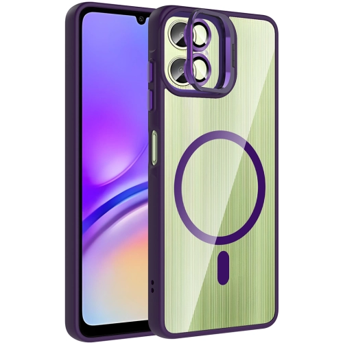 Samsung Galaxy A06 Kılıf Standlı ve Kamera Lens Hediyeli M-Safe Şarj Özellikli Etro Kapak - Derin Mor