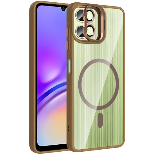 Samsung Galaxy A06 Kılıf Standlı ve Kamera Lens Hediyeli M-Safe Şarj Özellikli Etro Kapak - Desert Titanyum