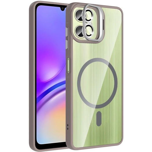 Samsung Galaxy A06 Kılıf Standlı ve Kamera Lens Hediyeli M-Safe Şarj Özellikli Etro Kapak - Gri