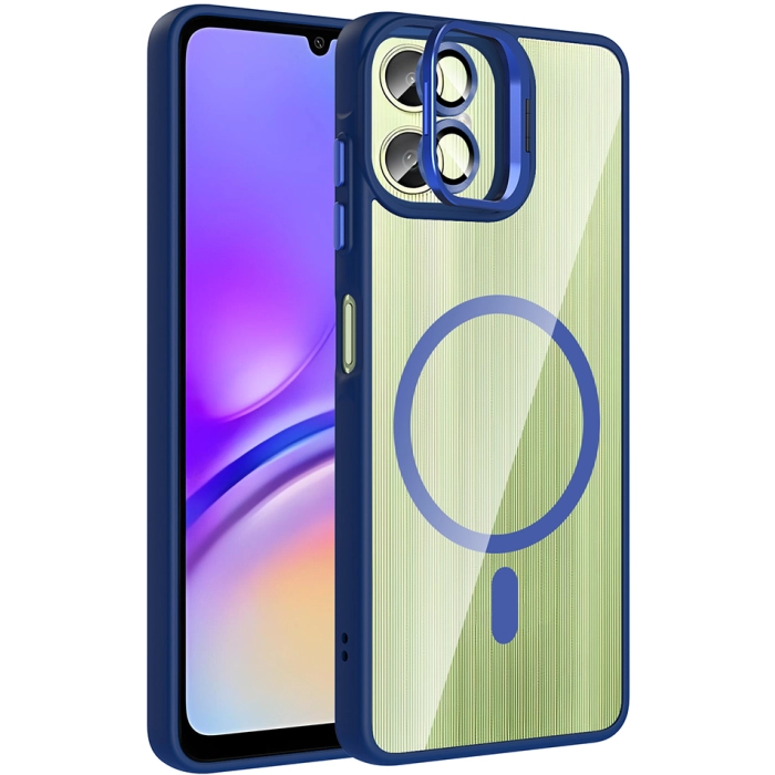 Samsung Galaxy A06 Kılıf Standlı ve Kamera Lens Hediyeli M-Safe Şarj Özellikli Etro Kapak - Lacivert