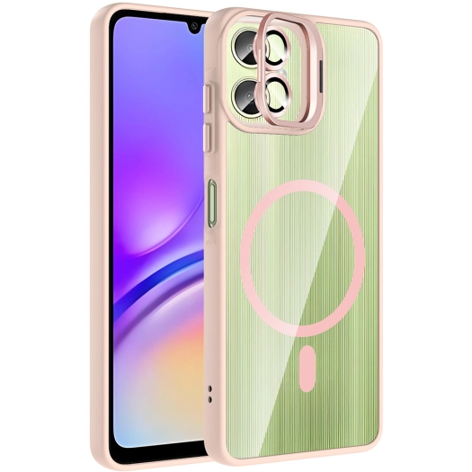 Samsung Galaxy A06 Kılıf Standlı ve Kamera Lens Hediyeli M-Safe Şarj Özellikli Etro Kapak - Pembe