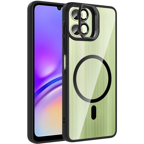 Samsung Galaxy A06 Kılıf Standlı ve Kamera Lens Hediyeli M-Safe Şarj Özellikli Etro Kapak - Siyah