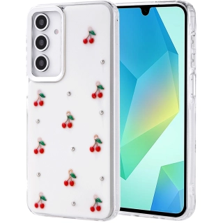 Samsung Galaxy A16 Kılıf Airbag Tasarımlı Simli Şeffaf Zore Kutup Kapak - Kiraz