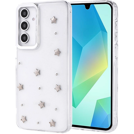 Samsung Galaxy A16 Kılıf Airbag Tasarımlı Simli Şeffaf Zore Kutup Kapak - Yıldız