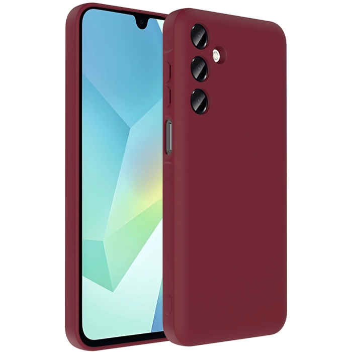 Samsung Galaxy A16 Kılıf İçi Kadife Dokulu Kartlık Hazneli Mat Vitra Silikon Kapak - Mürdüm