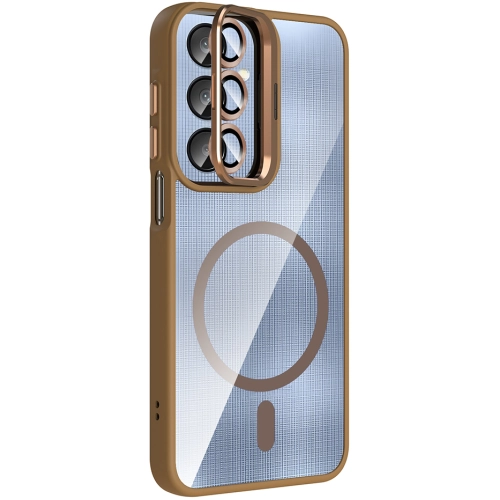 Samsung Galaxy A16 Kılıf Standlı ve Kamera Lens Hediyeli M-Safe Şarj Özellikli Etro Kapak - Desert Titanyum