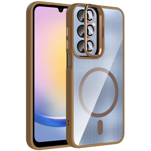 Samsung Galaxy A16 Kılıf Standlı ve Kamera Lens Hediyeli M-Safe Şarj Özellikli Etro Kapak - Desert Titanyum