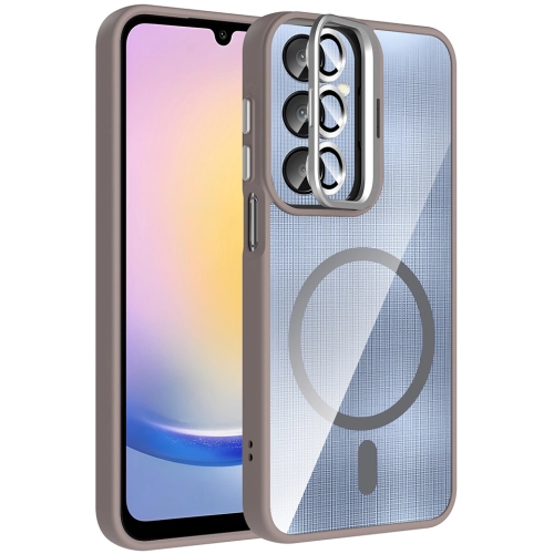 Samsung Galaxy A16 Kılıf Standlı ve Kamera Lens Hediyeli M-Safe Şarj Özellikli Etro Kapak - Gri